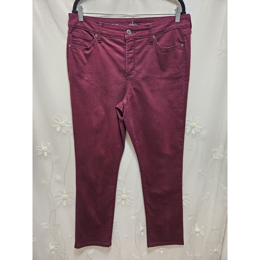 St Johns Bay Womens Size 14 Burgundy Red Jeans Straight Leg Denim Bold Casual